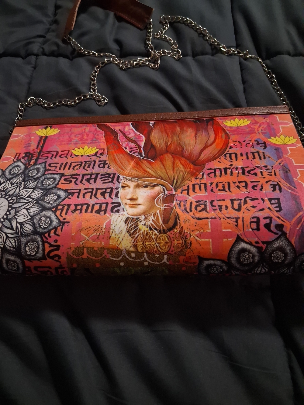 Artistic Floral Print Clutch Wristlet in Orange and Pink